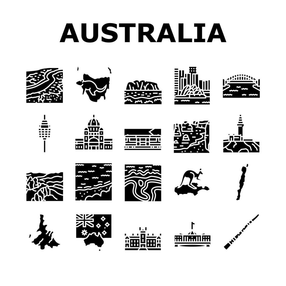 Australië continent landschap pictogrammen instellen vector