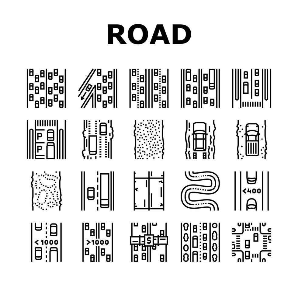 weg stedelijke en landelijke snelweg pictogrammen instellen vector