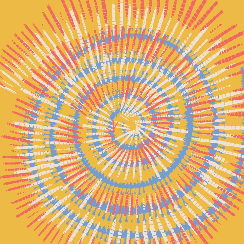abstracte feestelijke kleurrijke jaren '70 stijl vintage achtergrond. heldere regenboog stropdas kleurstof patroon, hand getrokken vectorillustratie. gekke hippie textiel spiraal swirl verf. vector