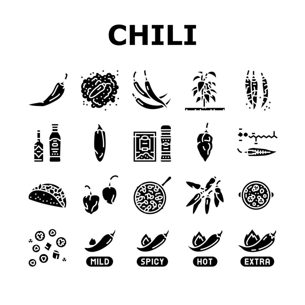 chili pittige natuurlijke plantaardige pictogrammen instellen vector