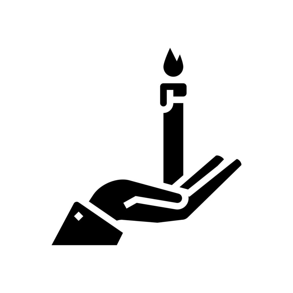 hand met brandende kaars glyph pictogram vector geïsoleerde illustratie