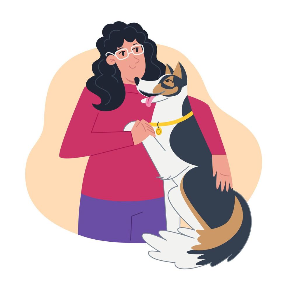 gelukkige vrouw en haar hond border collie vector