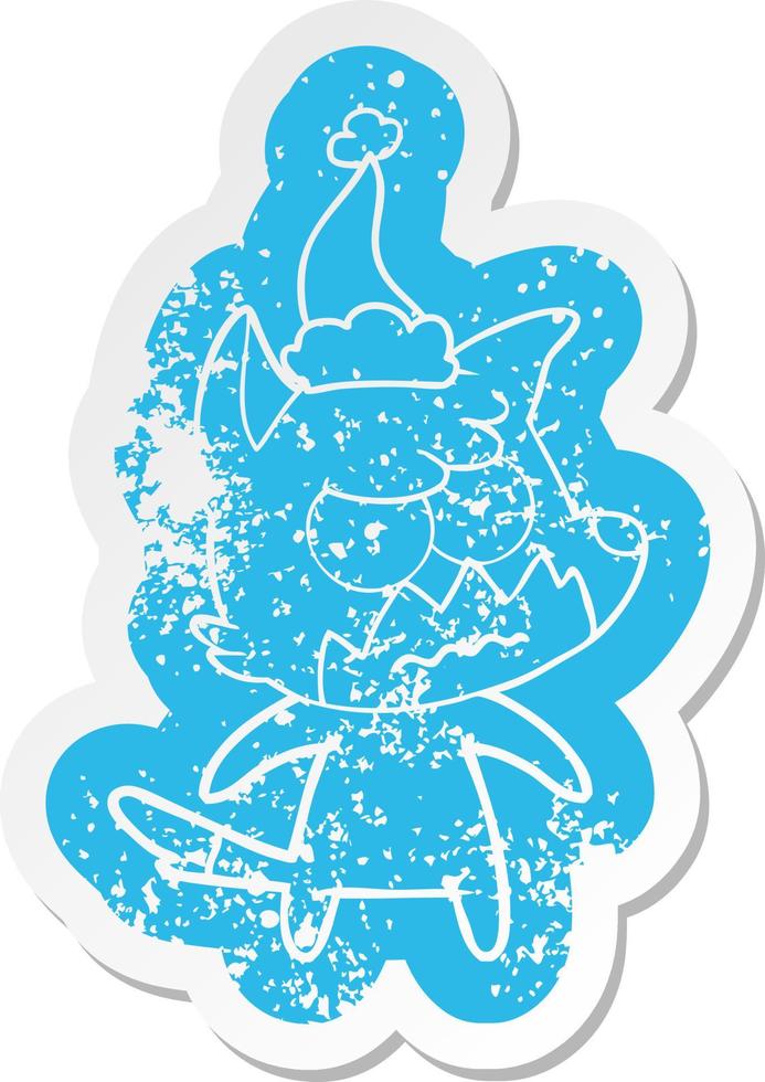 cartoon verontruste sticker van een geërgerde vos met een kerstmuts vector