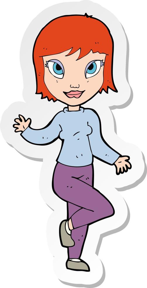 sticker van een cartoon mooie vrouw die zwaait vector