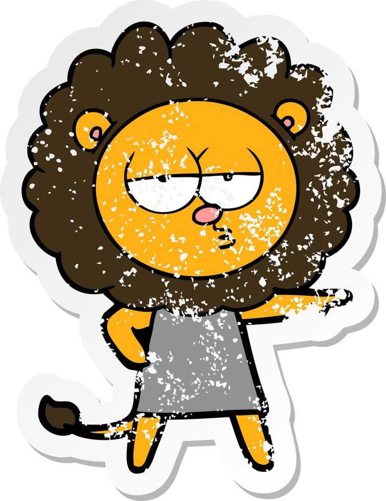 verontruste sticker van een cartoon verveelde leeuw vector