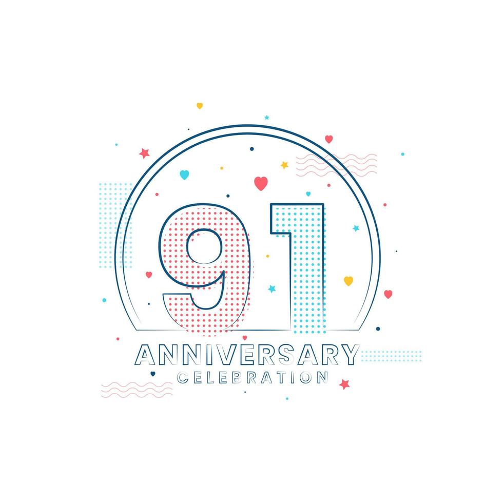 91 jaar jubileumfeest, modern 91 jubileumontwerp vector