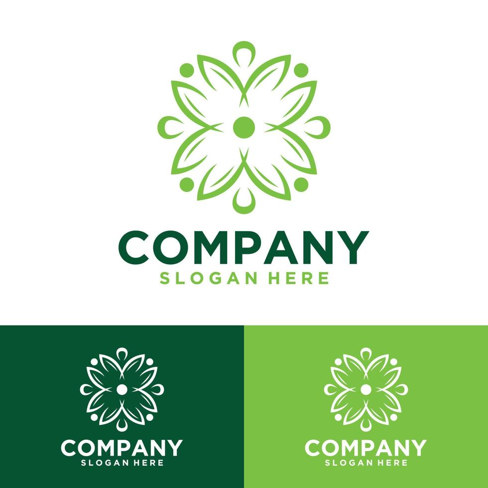 vector set logo sjablonen en embleem ontwerpen in trendy lineaire stijl in groene kleur op bloemen en natuurlijke cosmetische concept achtergrond en alternatieve geneeskunde symbool