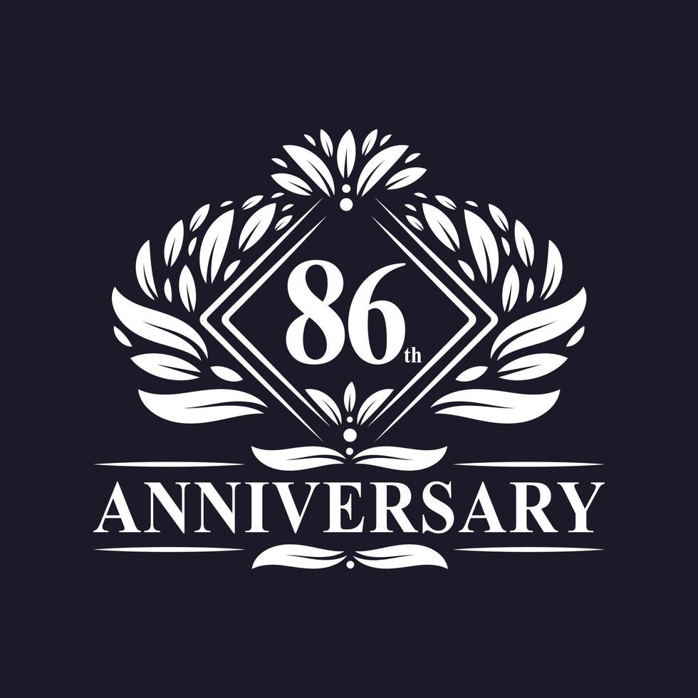 86 jaar jubileumlogo, luxe bloemen 86-jarig jubileumlogo. vector