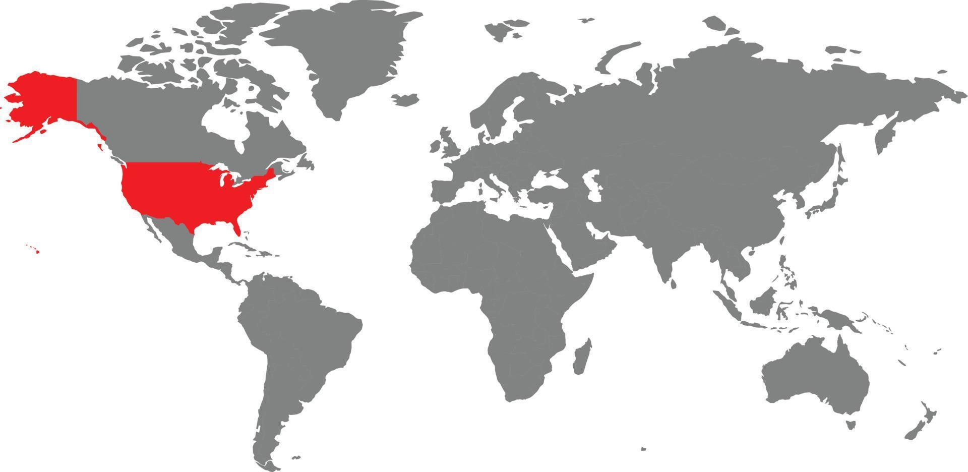 Verenigde Staten kaart op de wereldkaart vector