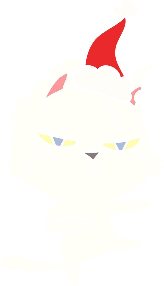 stoere egale kleurenillustratie van een kat met een kerstmuts vector