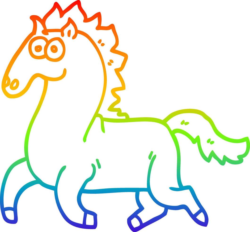 regenbooggradiënt lijntekening cartoon rennend paard vector