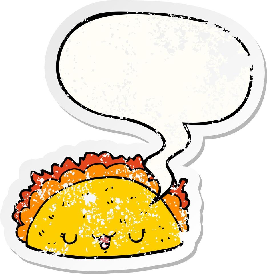 cartoon taco en tekstballon noodlijdende sticker vector