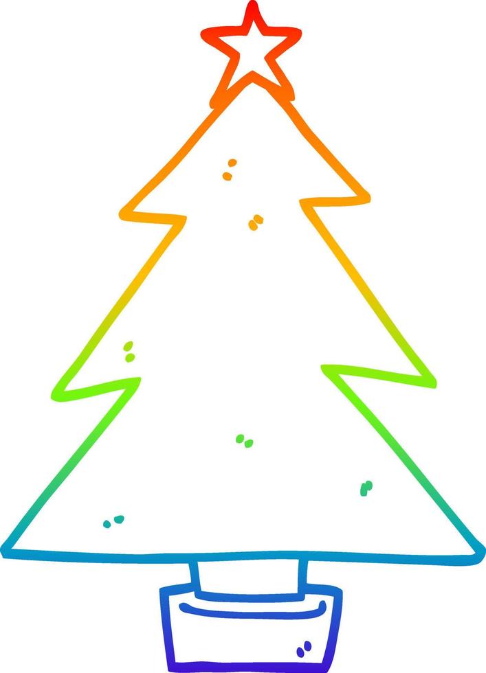 regenbooggradiënt lijntekening cartoon kerstboom vector