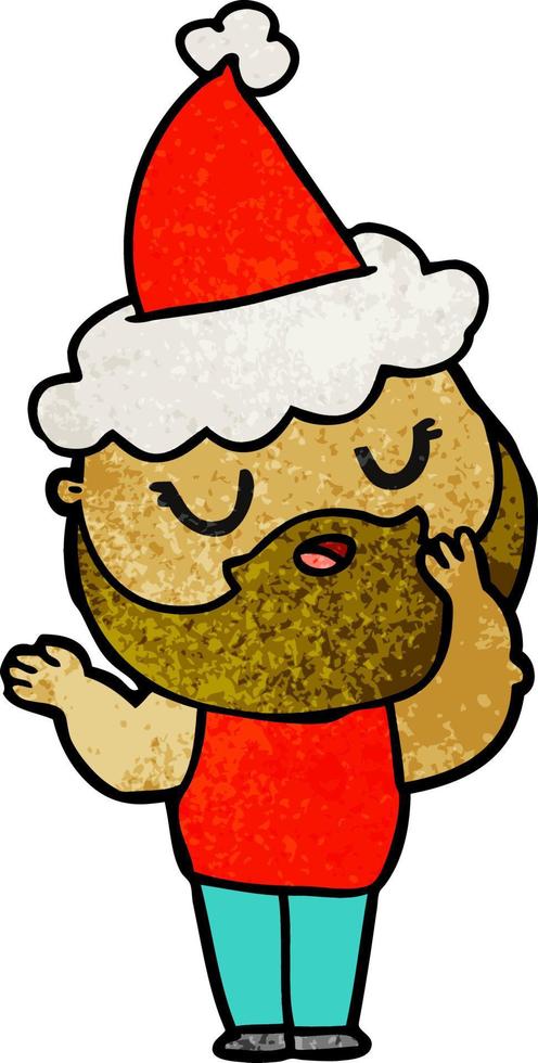 getextureerde cartoon van een man met baard die een kerstmuts draagt vector