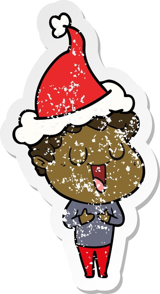 lachende, verontruste sticker cartoon van een man met een kerstmuts vector