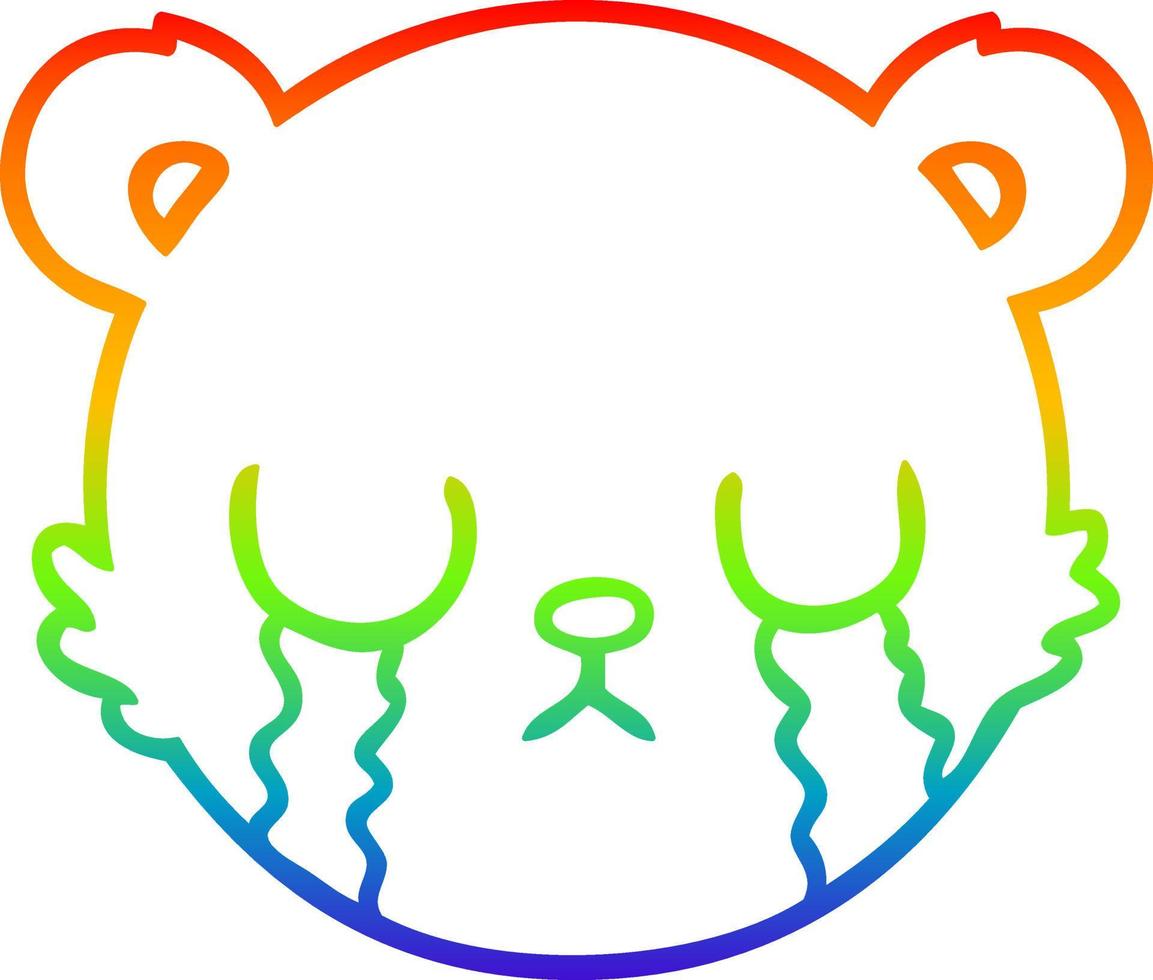 regenbooggradiënt lijntekening schattige cartoon teddybeer gezicht huilen vector