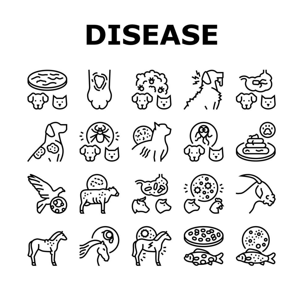 huisdierenziekte ziek gezondheidsprobleem pictogrammen instellen vector