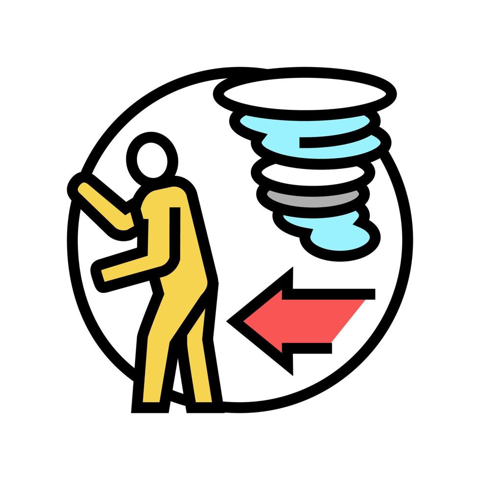 ontsnapping uit orkaan vluchteling kleur pictogram vectorillustratie vector