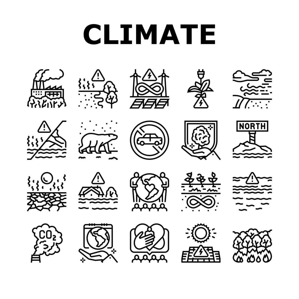 klimaatverandering en eco probleem pictogrammen instellen vector
