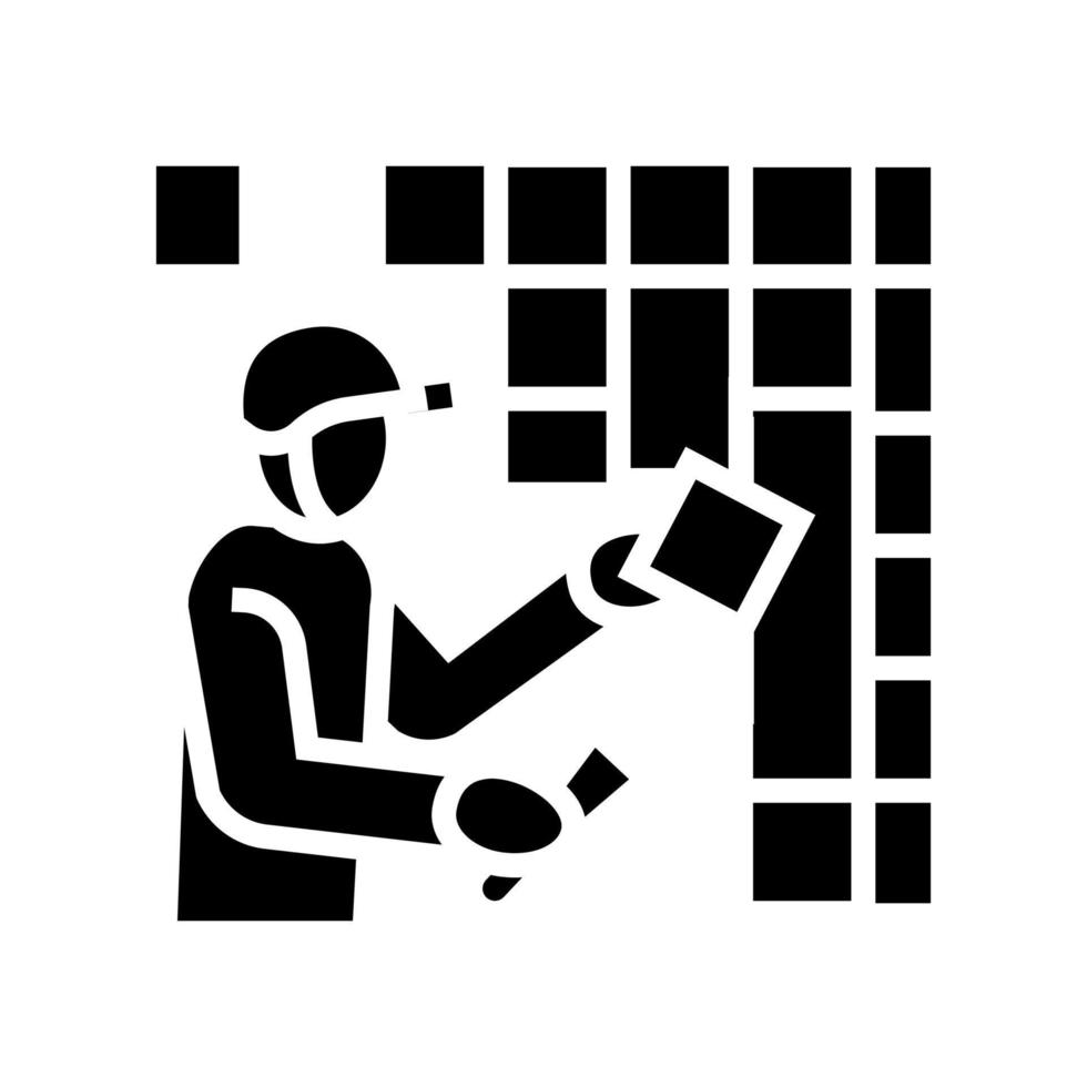 tegelzetter werknemer glyph pictogram vectorillustratie vector