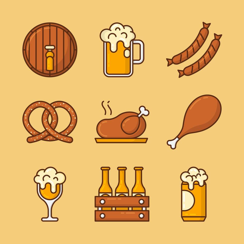 oktoberfest eten en drinken iconen collectie vector