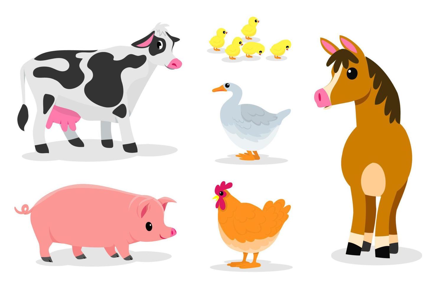 schattige dieren in ranch, boerderij en landbouw. illustraties van het dorpsleven en objecten ontwerpen voor banner, lay-out, jaarverslag, web, flyer, brochure, advertentie. vector