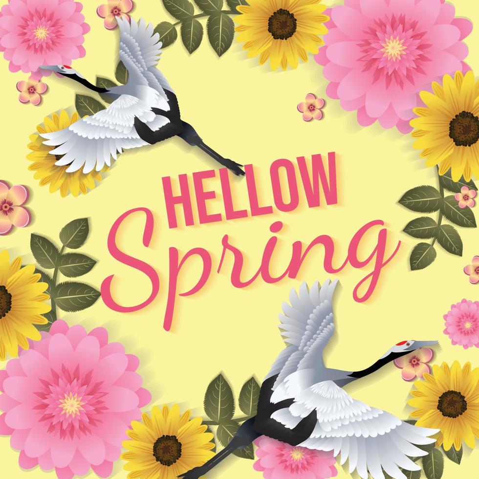 gele bloemen hallo lente achtergrond voor vakantiestemming vector