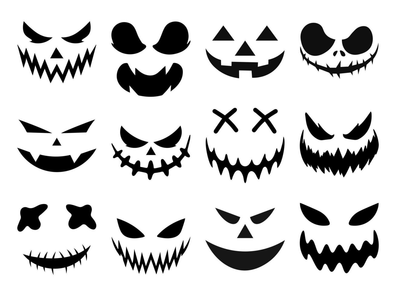set enge halloween-pompoen of spookgezichten. vectorillustratie. vector