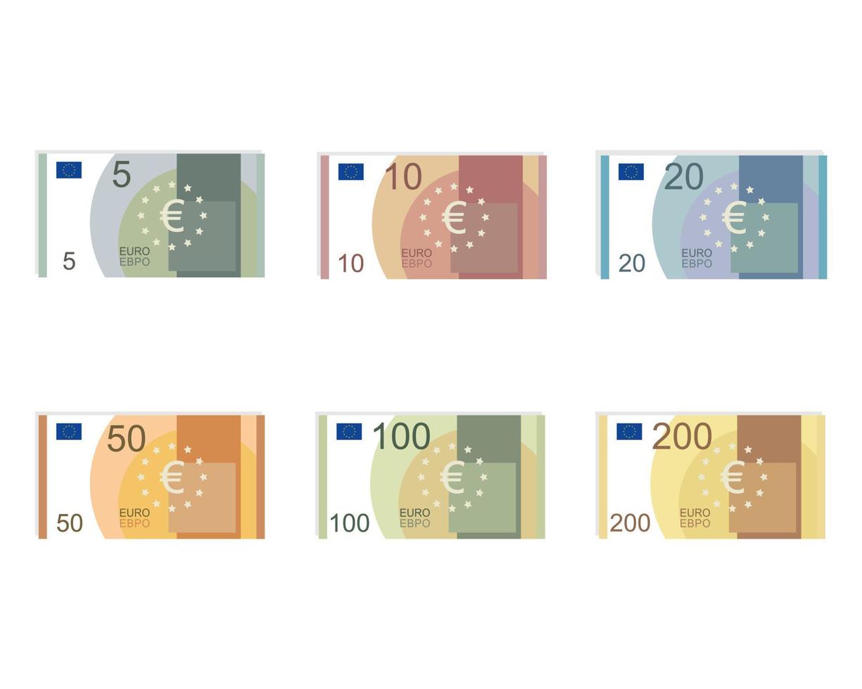 eurobankbiljetten. geld munten. eenvoudige, vlakke stijl. grafische vectorillustratie. vector