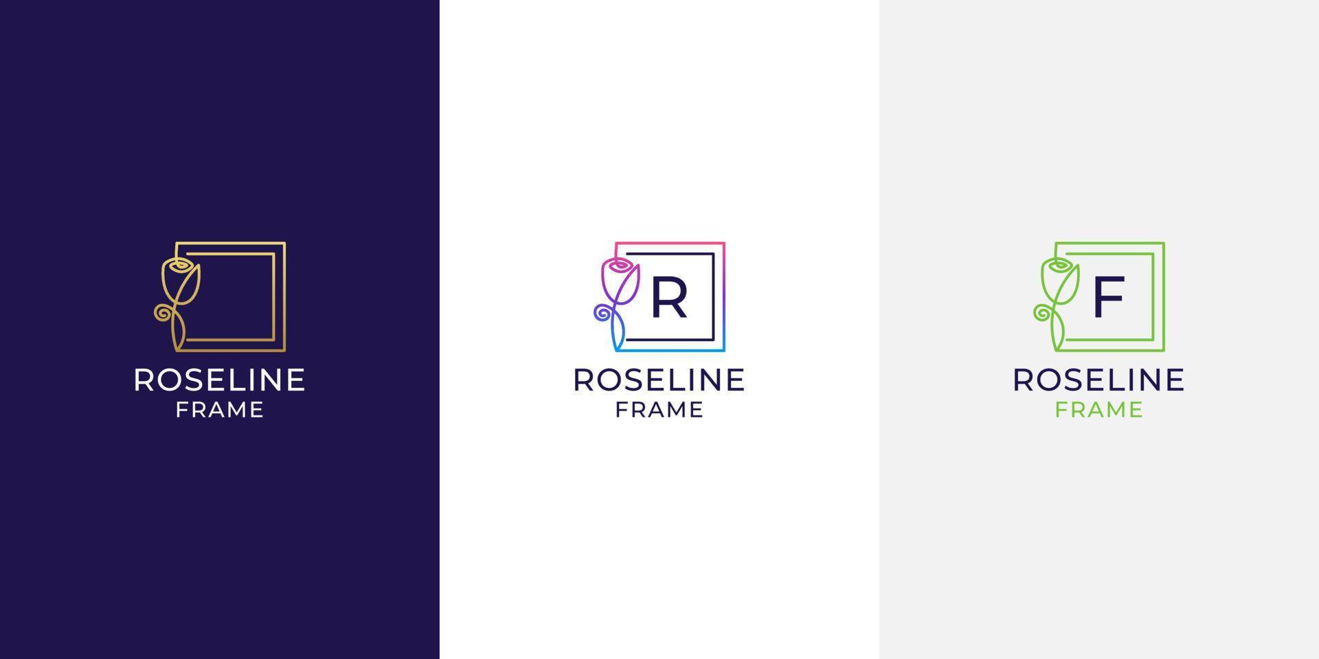 Rose frame-logo met letter rf en lijnkunststijl vector