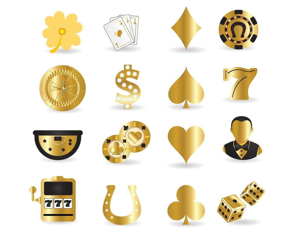 gouden gokken, poker kaartspel, casino, geluk vector iconen geïsoleerd op een witte achtergrond