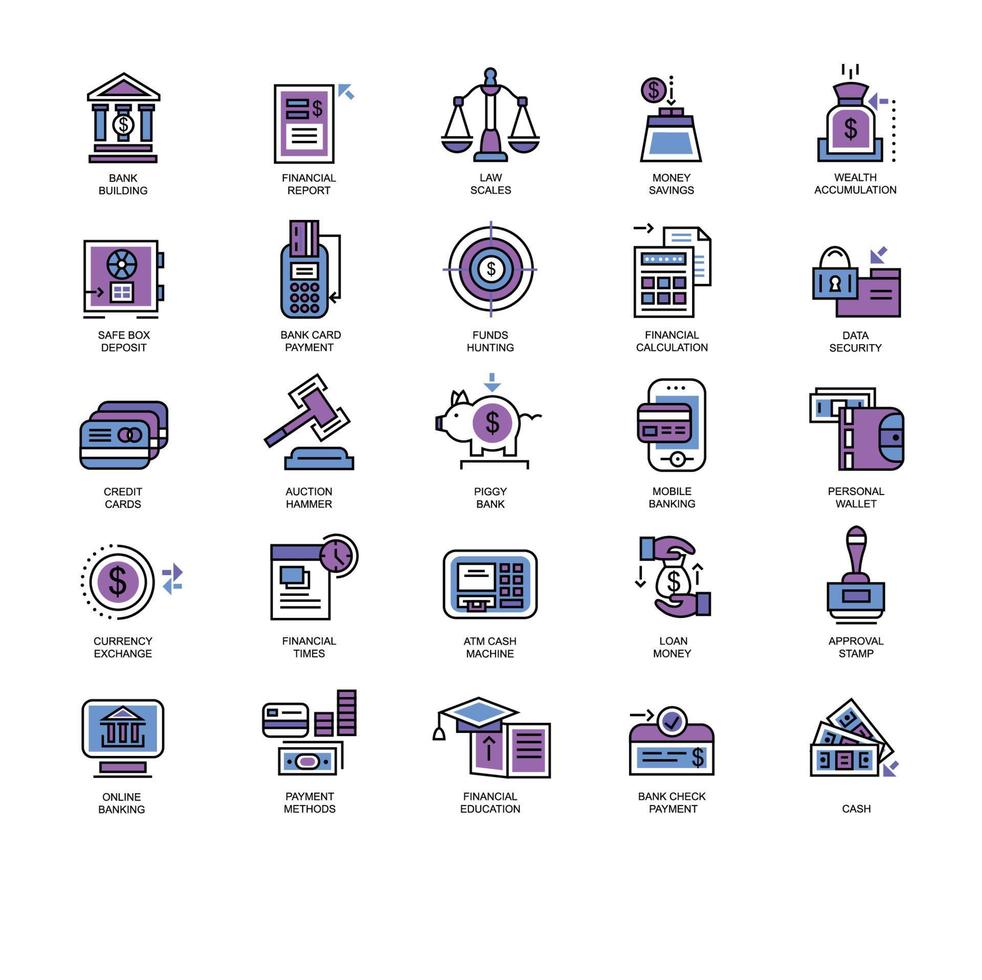 pictogrammen voor bankieren en financiën ingesteld voor website en mobiele site en apps vector