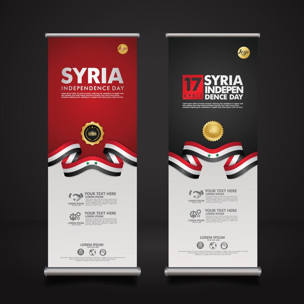 roll-up bannerpromoties instellen syrië gelukkige onafhankelijkheidsdag achtergrondsjabloon vector