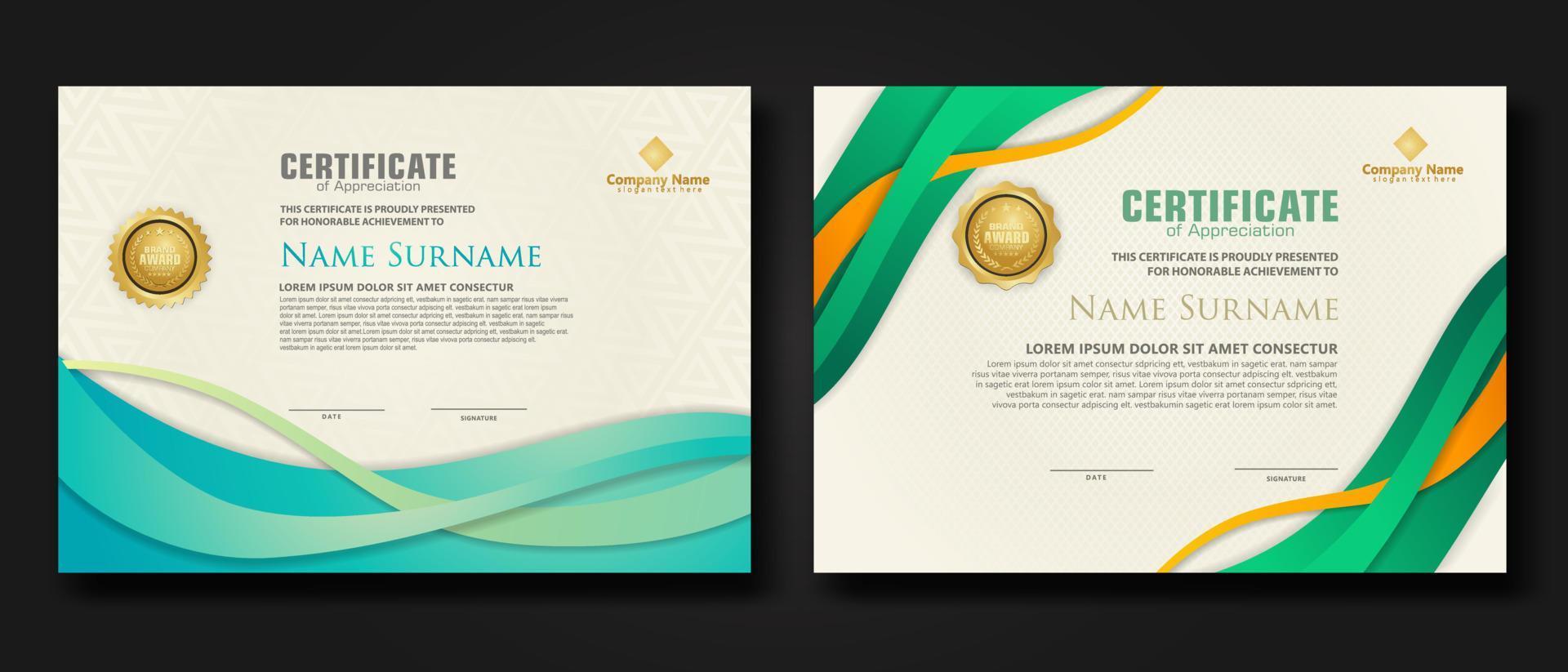 twee set certificaatsjabloon met dynamische en futuristische golf moderne achtergrond vector