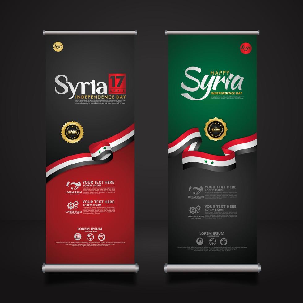 roll-up bannerpromoties instellen syrië gelukkige onafhankelijkheidsdag achtergrondsjabloon vector