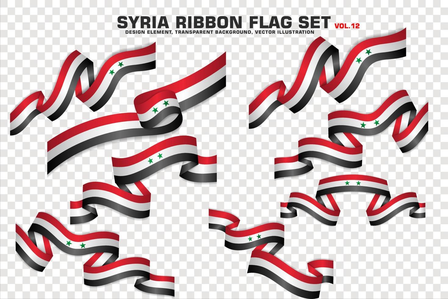 Syrië lint vlaggen set, element ontwerp, 3D-stijl. vector illustratie