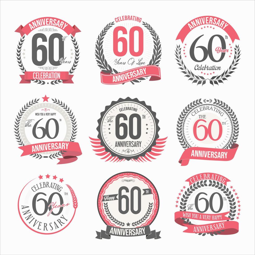 verzameling jubileumbadges en labels retro design vector