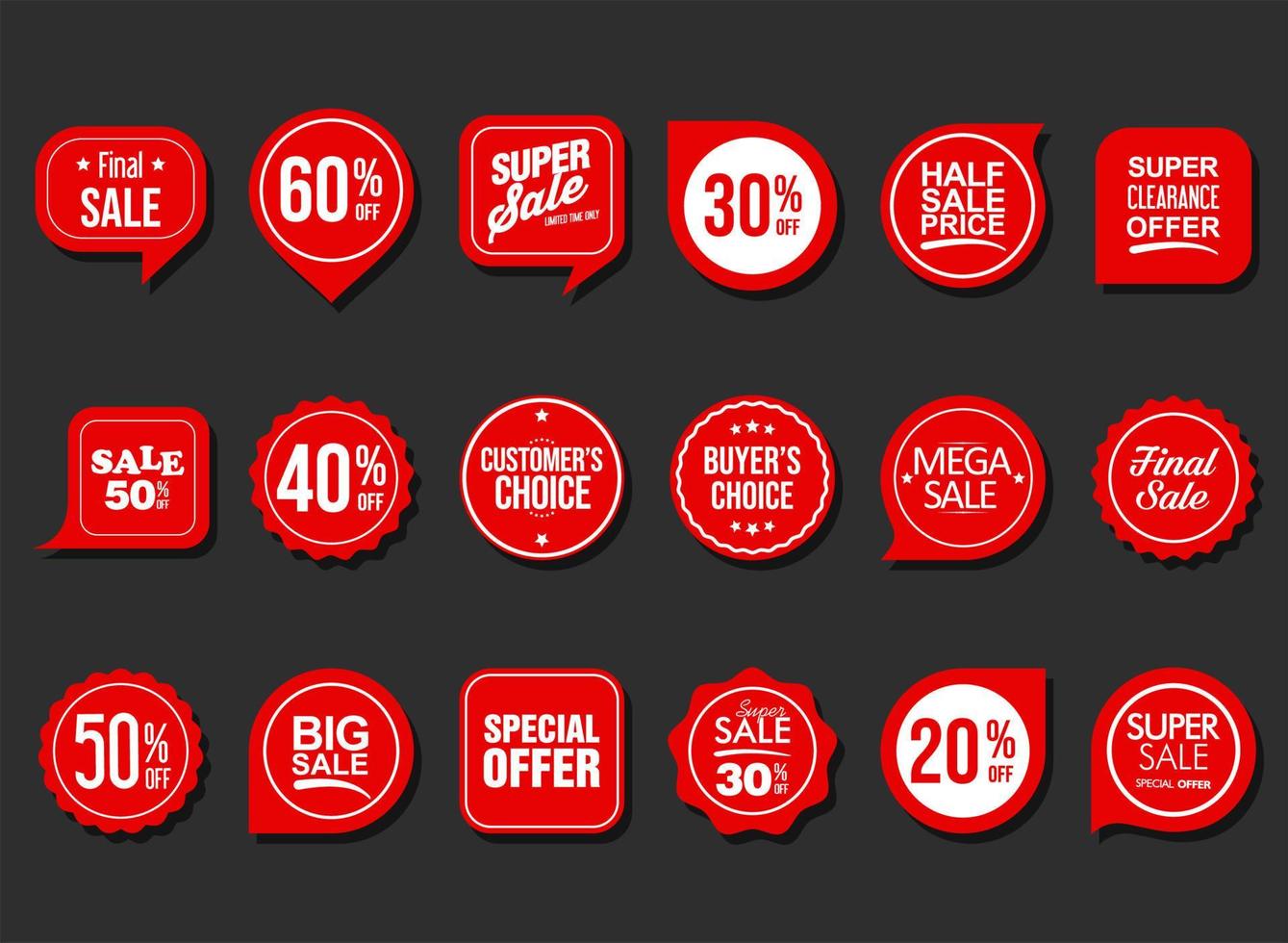 verzameling rode badges en labels moderne superverkoopstijl vector