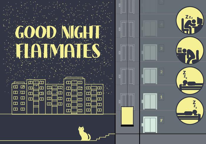 Gratis City Night Illustratie met Sleeping People Pictogrammen vector