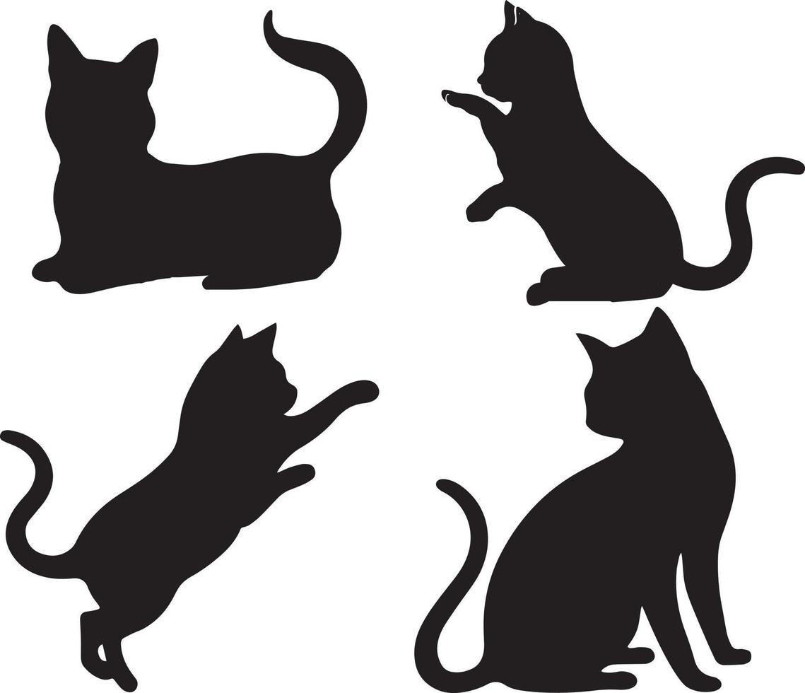 set zwarte silhouetten van katten en kittens kat voetafdrukken geïsoleerd op een witte achtergrond vector