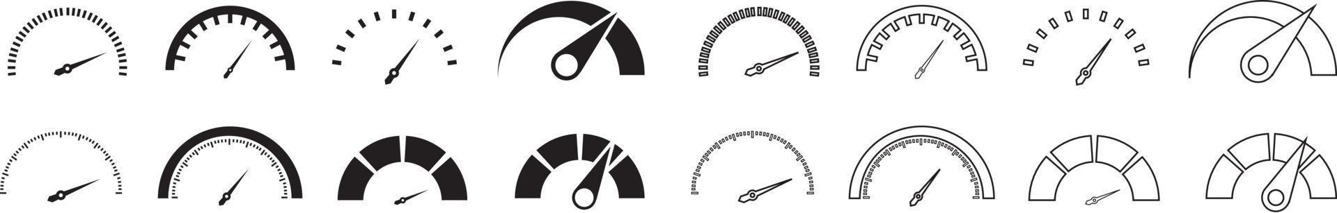 snelheidsmeter pictogrammen instellen. snelheidsindicator teken. prestatie-concept. hoge snelheid teken. vector illustratie