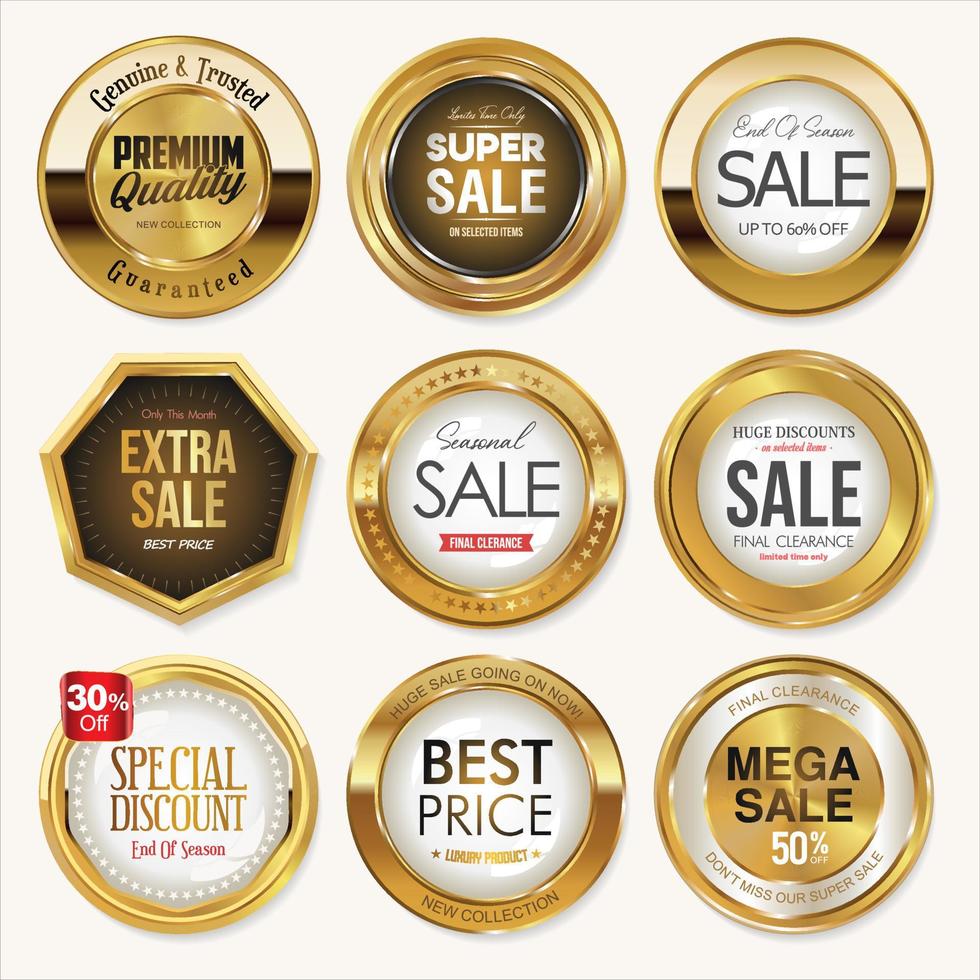 verzameling gouden badges en labels in retrostijl vector