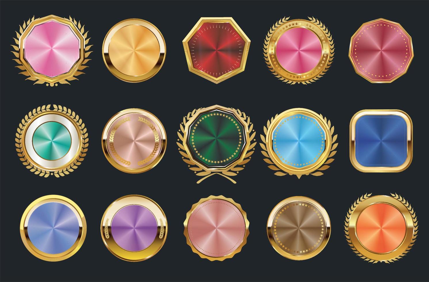 verzameling gouden badges en labels met conische gradiënt retro-stijl vector
