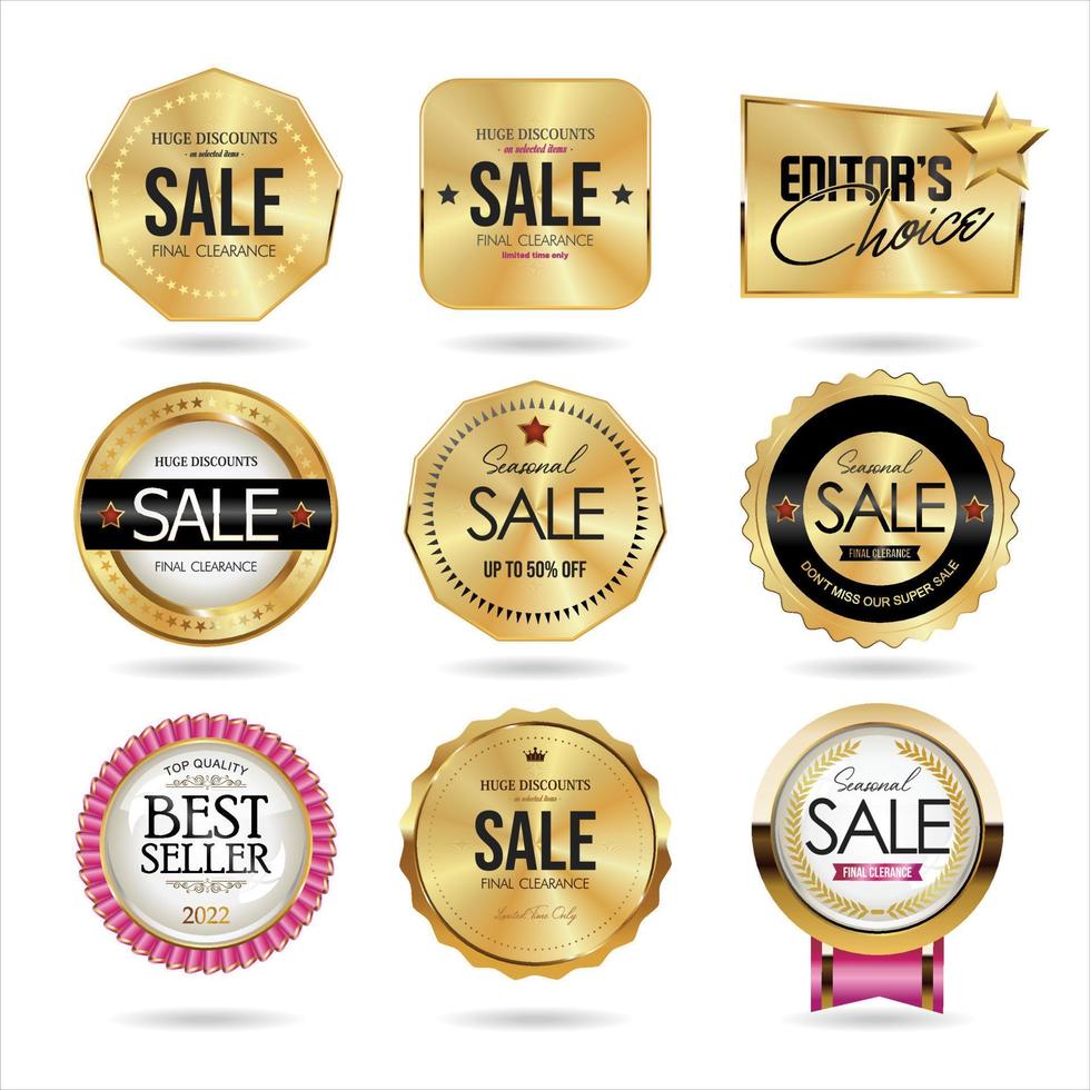 verzameling gouden badges en labels retro super sale-stijl vector