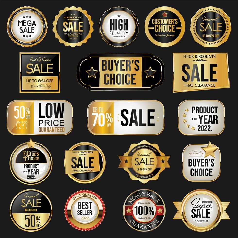 verzameling gouden en zwarte badges en labels retro super sale-stijl vector