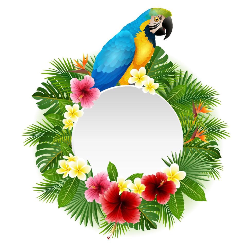 zomerkaart met tropische plant en papegaai vector