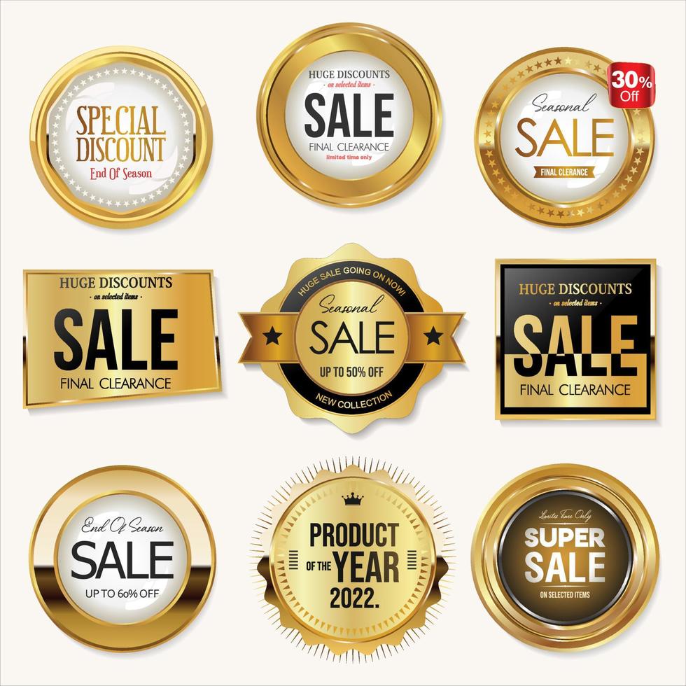verzameling gouden badges en labels retro super sale-stijl vector