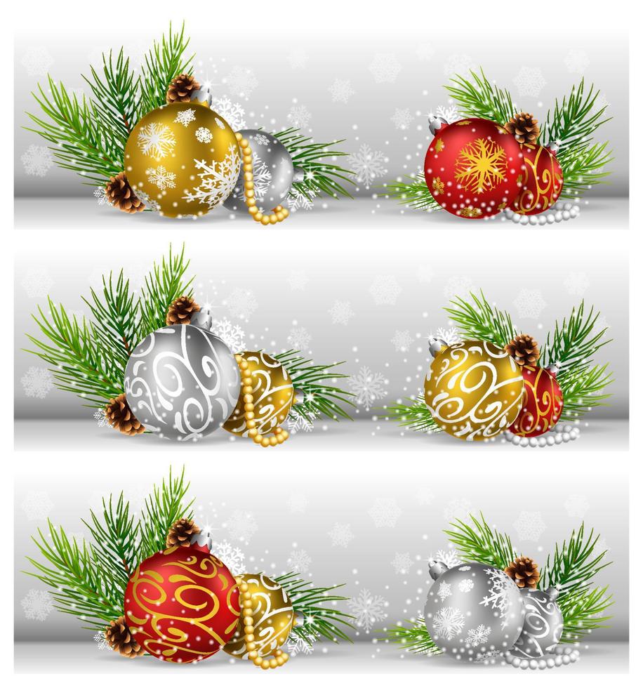 Kerstmisachtergrond met dennenappel, bal en spar vector