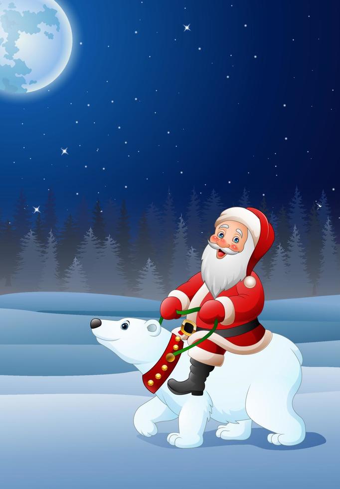 cartoon santa claus rijden ijsbeer vector