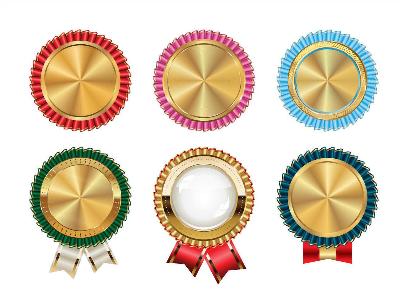 verzameling gouden badges en labels met verschillende linten vector